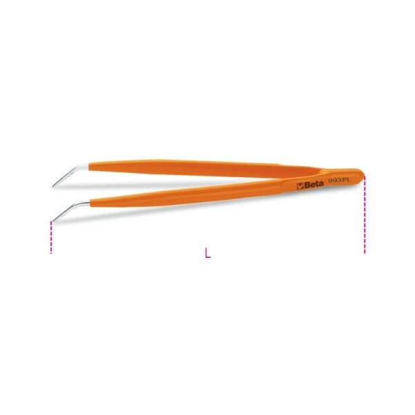 Bent thin knurled point pin spring tweezers 