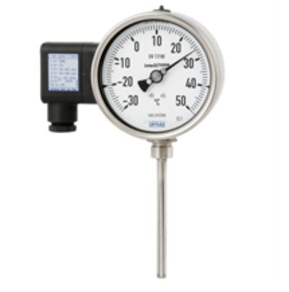 Gas-actuated thermometer with electrical output signal