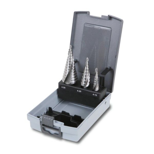 Set of 3 stepped drills, made of HSS